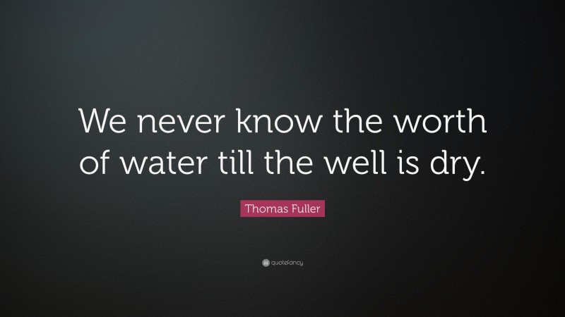 Thomas Fuller Quote: “We never know the worth of water till the well is dry. ”