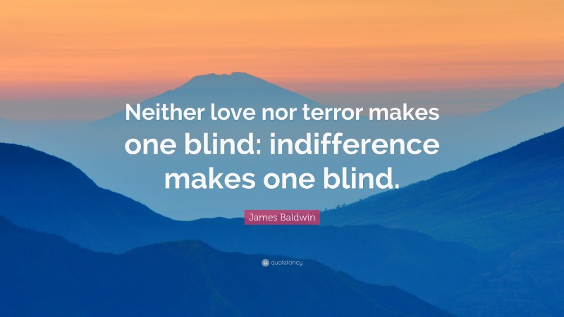 James Baldwin Quote: “Neither love nor terror makes one blind: indifference makes one blind.”