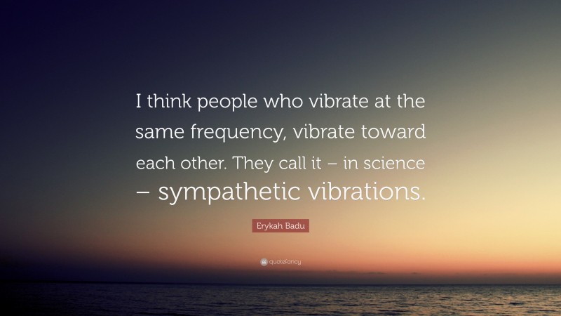 Erykah Badu Quote: “I think people who vibrate at the same frequency, vibrate toward each other. They call it – in science – sympathetic vibrations.”
