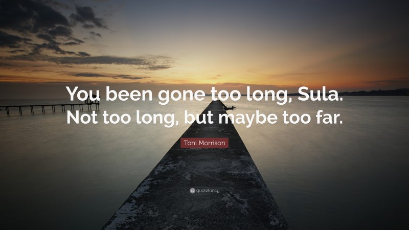 Toni Morrison Quote: “You been gone too long, Sula. Not too long, but maybe too far.”