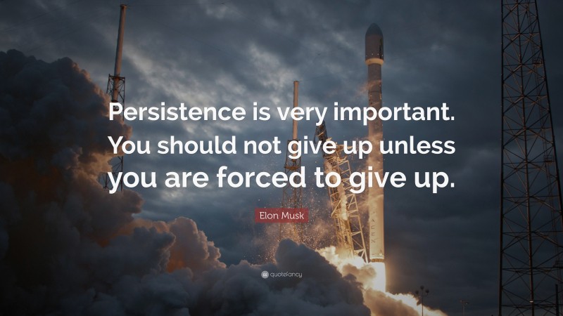 Elon Musk Quote: “Persistence is very important. You should not give up unless you are forced to give up.”