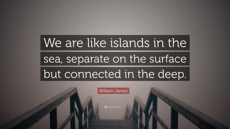 William James Quote: “We are like islands in the sea, separate on the surface but connected in the deep.”