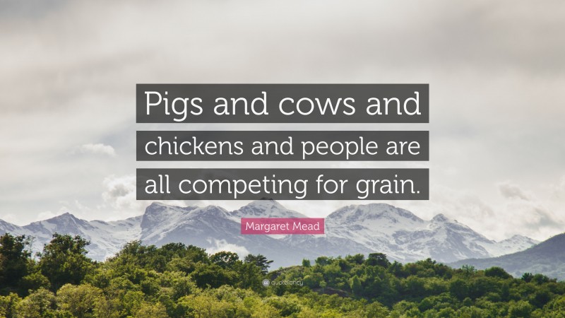 Margaret Mead Quote: “Pigs and cows and chickens and people are all competing for grain.”