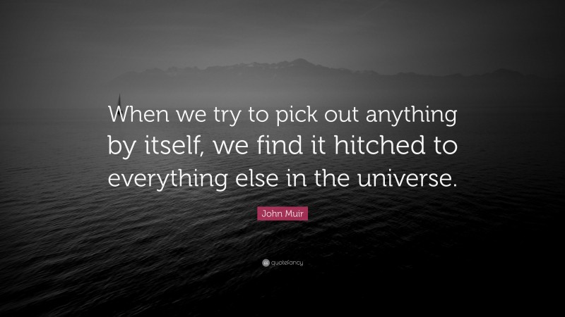 John Muir Quote: “When we try to pick out anything by itself, we find it hitched to everything else in the universe.”