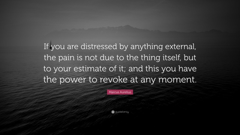 Marcus Aurelius Quote: “If you are distressed by anything external, the pain is not due to the thing itself, but to your estimate of it; and this you have the power to revoke at any moment.”