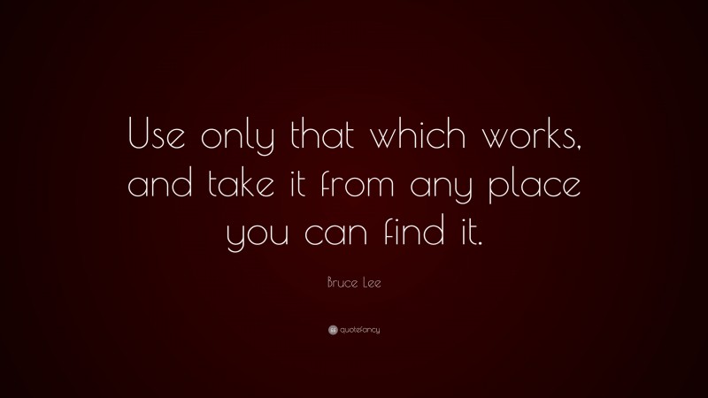 Bruce Lee Quote: “Use only that which works, and take it from any place you can find it.”