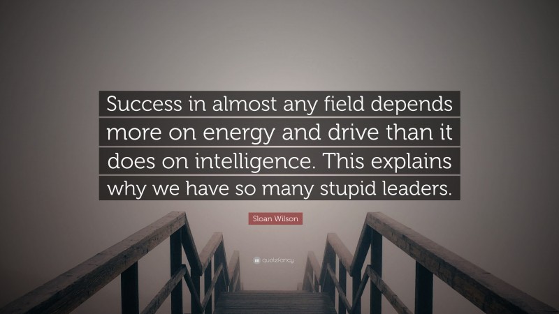 Sloan Wilson Quote: “Success in almost any field depends more on energy and drive than it does on intelligence. This explains why we have so many stupid leaders.”