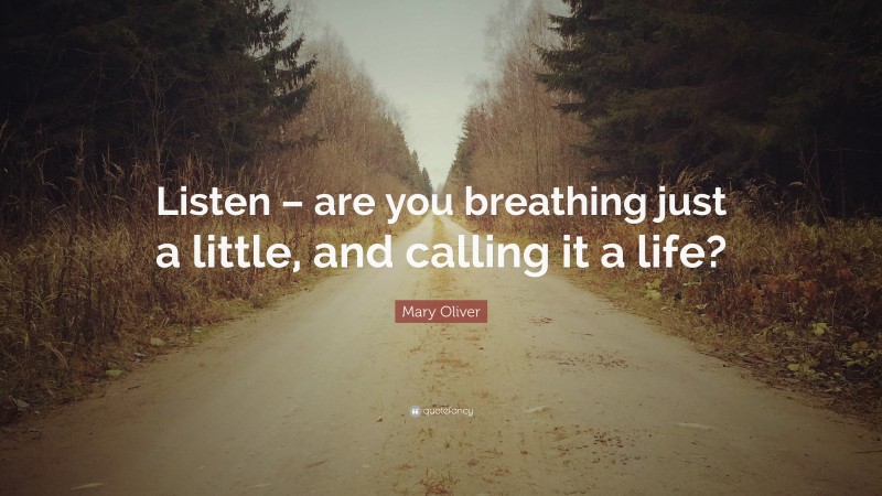 Mary Oliver Quote: “Listen – are you breathing just a little, and calling it a life?”