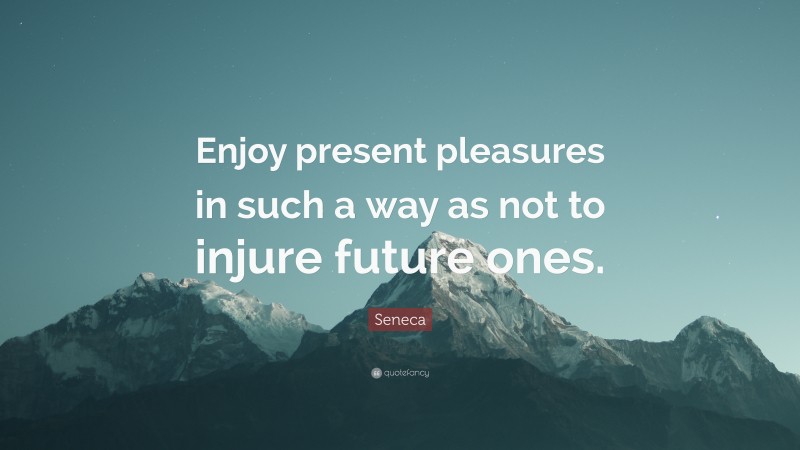 Seneca Quote: “Enjoy present pleasures in such a way as not to injure future ones.”