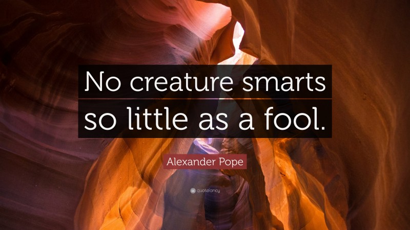 Alexander Pope Quote: “No creature smarts so little as a fool.”