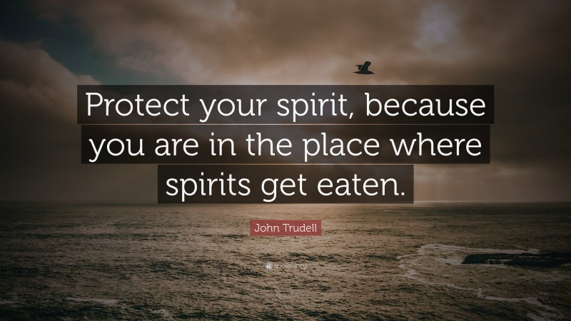 John Trudell Quote: “Protect your spirit, because you are in the place where spirits get eaten.”