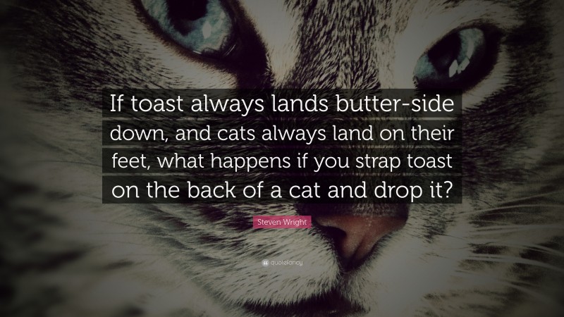 Steven Wright Quote: “If toast always lands butter-side down, and cats always land on their feet, what happens if you strap toast on the back of a cat and drop it?”