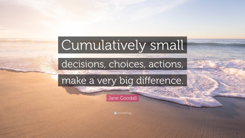 Jane Goodall Quote: “Cumulatively small decisions, choices, actions, make a very big difference.”