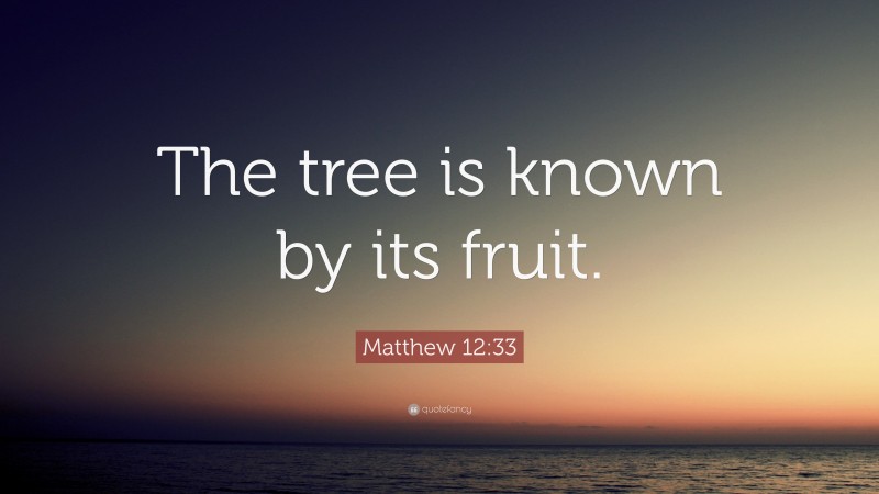 Matthew 12:33 Quote: “The tree is known by its fruit.”