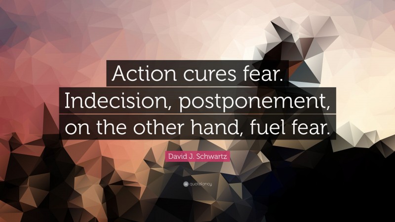 David J. Schwartz Quote: “Action cures fear. Indecision, postponement, on the other hand, fuel fear.”