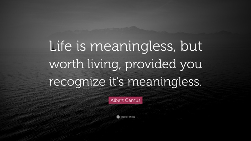 Albert Camus Quote: “Life is meaningless, but worth living, provided you recognize it’s meaningless.”