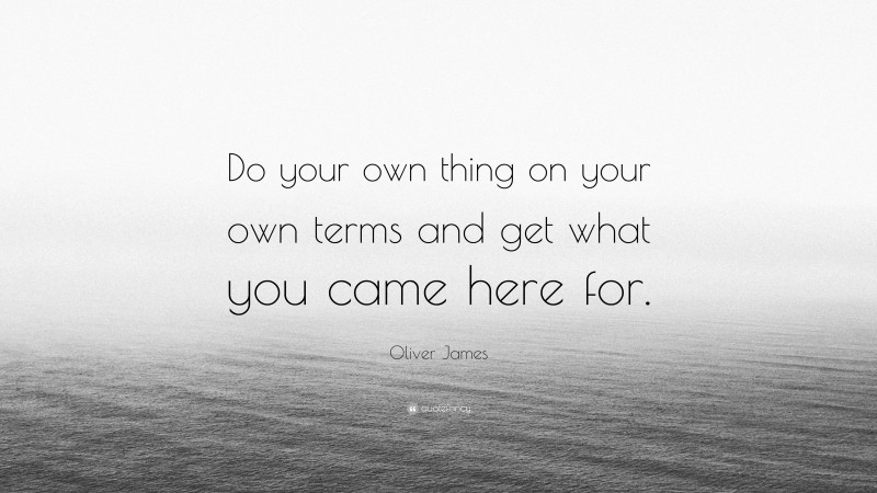 Oliver James Quote: “Do your own thing on your own terms and get what you came here for.”