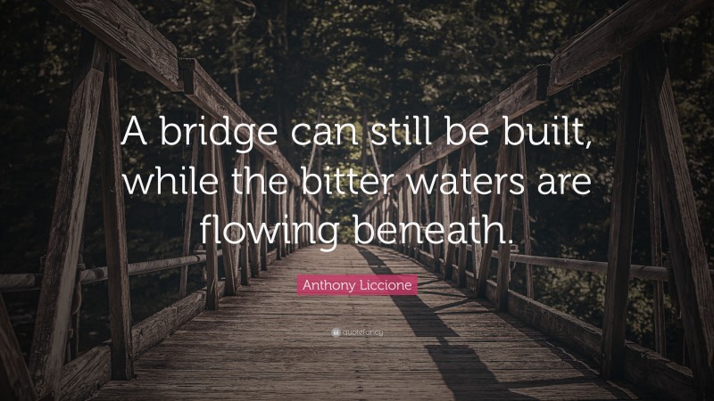 Anthony Liccione Quote: “A bridge can still be built, while the bitter waters are flowing beneath.”