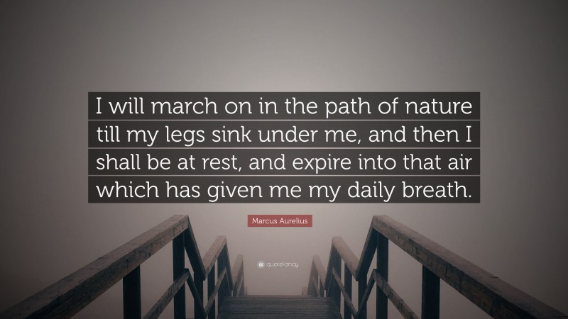 Marcus Aurelius Quote: “I will march on in the path of nature till my legs sink under me, and then I shall be at rest, and expire into that air which has given me my daily breath.”