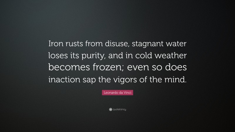 Leonardo da Vinci Quote: “Iron rusts from disuse, stagnant water loses its purity, and in cold weather becomes frozen; even so does inaction sap the vigors of the mind.”