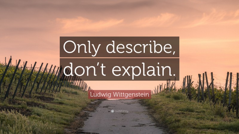 Ludwig Wittgenstein Quote: “Only describe, don’t explain.”