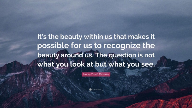 Henry David Thoreau Quote: “It’s the beauty within us that makes it possible for us to recognize the beauty around us. The question is not what you look at but what you see.”