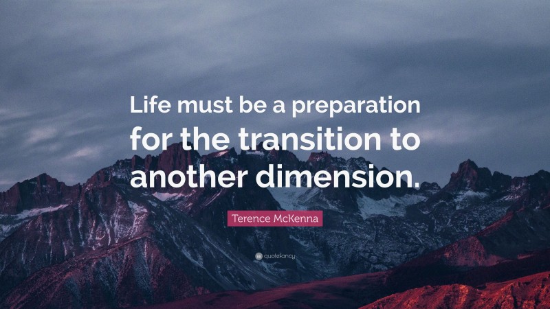 Terence McKenna Quote: “Life must be a preparation for the transition to another dimension.”