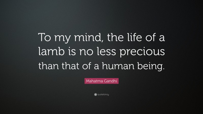 Mahatma Gandhi Quote: “To my mind, the life of a lamb is no less precious than that of a human being.”