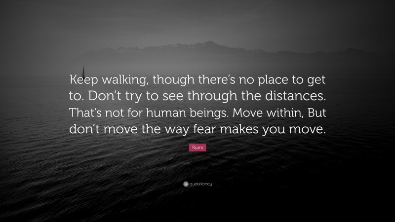 Rumi Quote: “Keep walking, though there’s no place to get to. Don’t try to see through the distances. That’s not for human beings. Move within, But don’t move the way fear makes you move.”