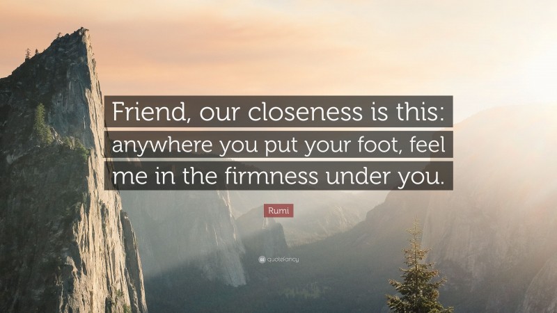 Rumi Quote: “Friend, our closeness is this: anywhere you put your foot, feel me in the firmness under you.”