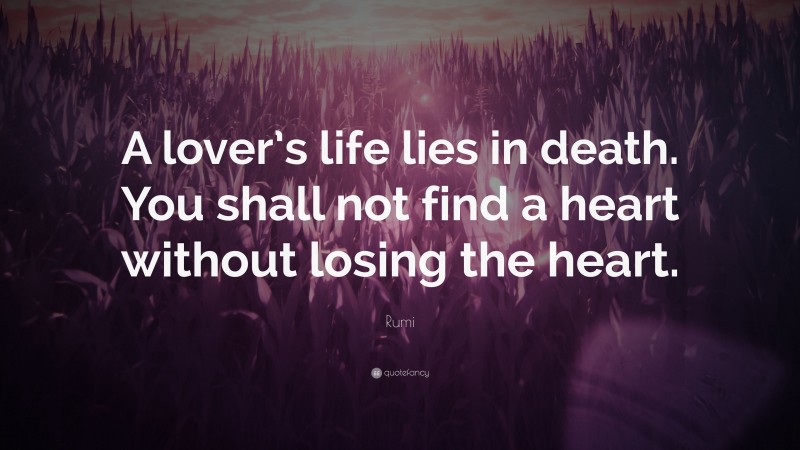 Rumi Quote: “A lover’s life lies in death. You shall not find a heart without losing the heart.”