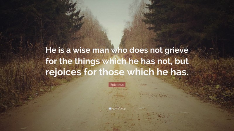 Epictetus Quote: “He is a wise man who does not grieve for the things which he has not, but rejoices for those which he has.”