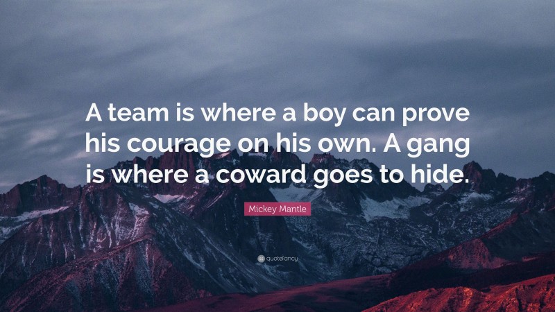 Mickey Mantle Quote: “A team is where a boy can prove his courage on his own. A gang is where a coward goes to hide.”