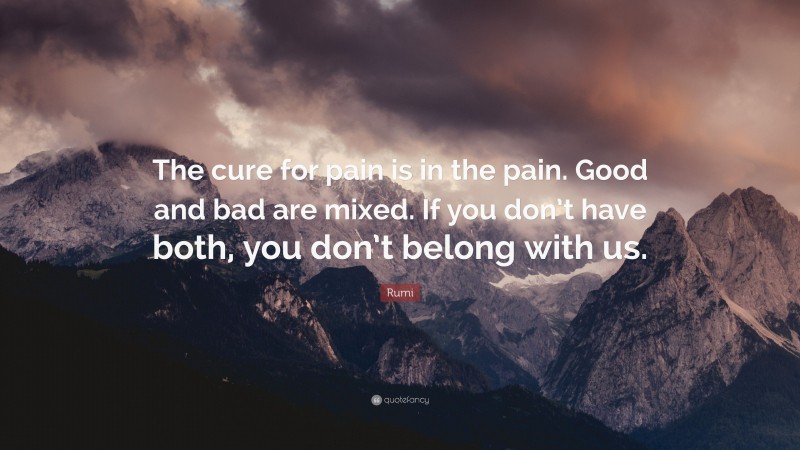 Rumi Quote: “The cure for pain is in the pain. Good and bad are mixed. If you don’t have both, you don’t belong with us.”