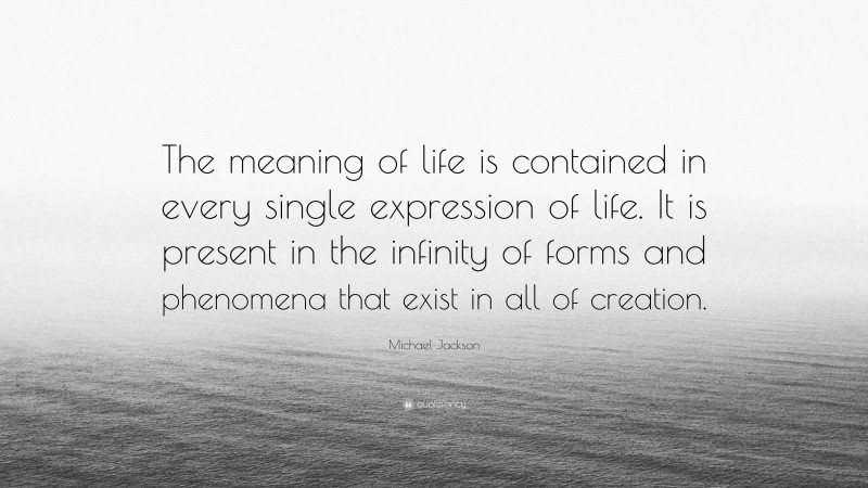 Michael Jackson Quote: “The meaning of life is contained in every single expression of life. It is present in the infinity of forms and phenomena that exist in all of creation.”