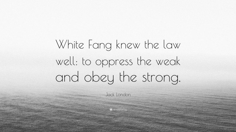 Jack London Quote: “White Fang knew the law well: to oppress the weak and obey the strong.”