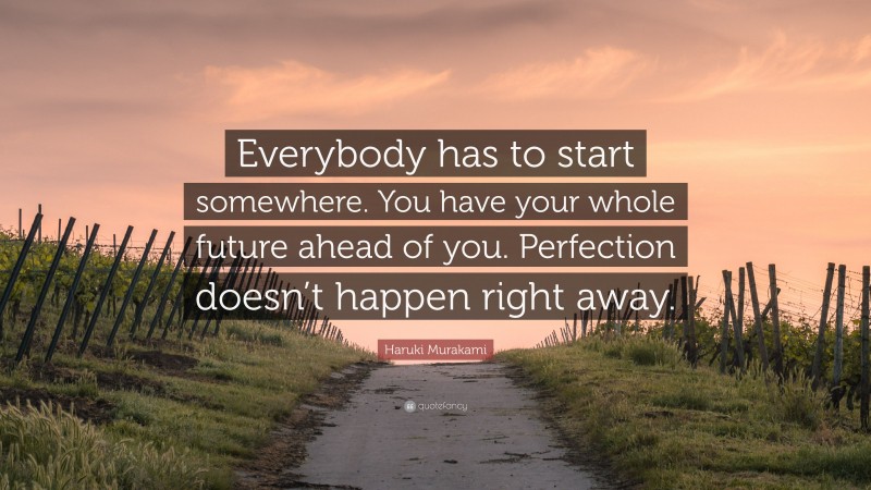 Haruki Murakami Quote: “Everybody has to start somewhere. You have your whole future ahead of you. Perfection doesn’t happen right away.”
