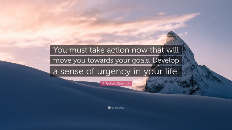 H. Jackson Brown Jr. Quote: “You must take action now that will move you towards your goals. Develop a sense of urgency in your life.”