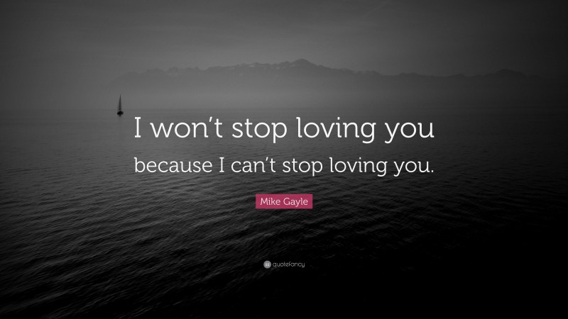 Mike Gayle Quote: “I won’t stop loving you because I can’t stop loving you.”