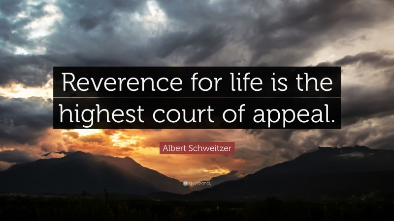 Albert Schweitzer Quote: “Reverence for life is the highest court of appeal.”