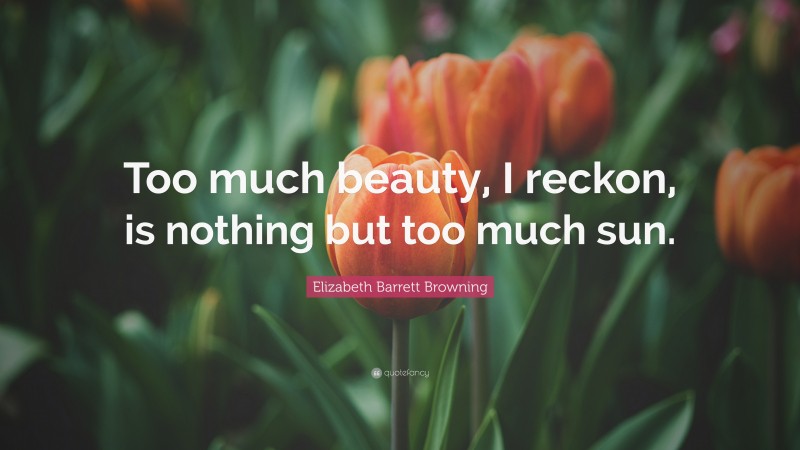 Elizabeth Barrett Browning Quote: “Too much beauty, I reckon, is nothing but too much sun.”