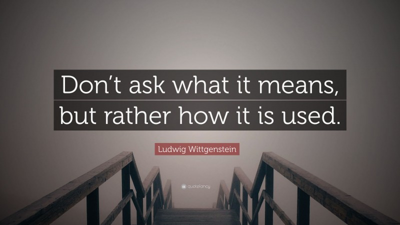 Ludwig Wittgenstein Quote: “Don’t ask what it means, but rather how it is used.”