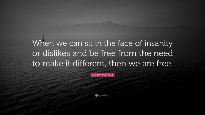 Nelson Mandela Quote: “When we can sit in the face of insanity or dislikes and be free from the need to make it different, then we are free.”