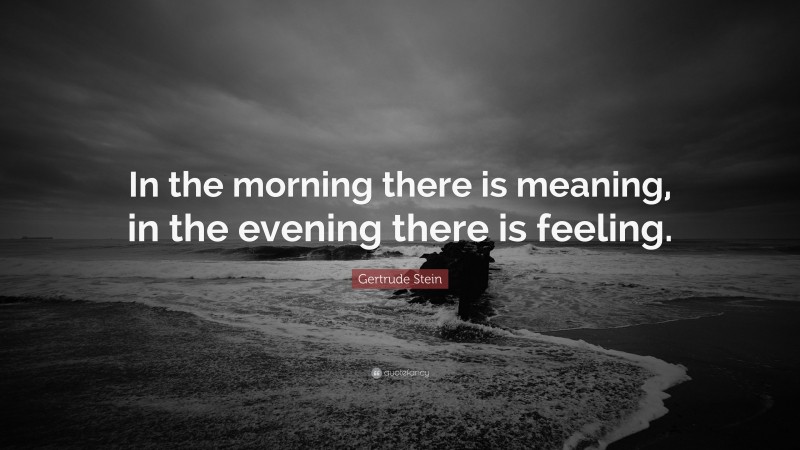 Gertrude Stein Quote: “In the morning there is meaning, in the evening there is feeling.”