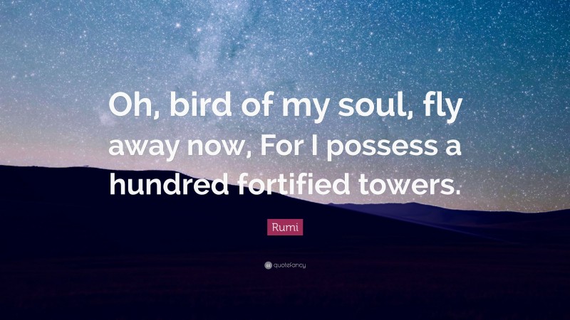 Rumi Quote: “Oh, bird of my soul, fly away now, For I possess a hundred fortified towers.”