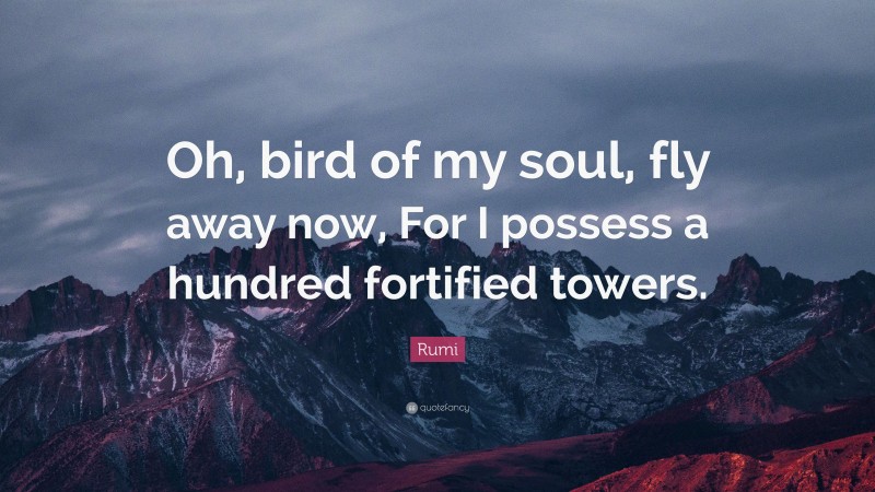 Rumi Quote: “Oh, bird of my soul, fly away now, For I possess a hundred fortified towers.”