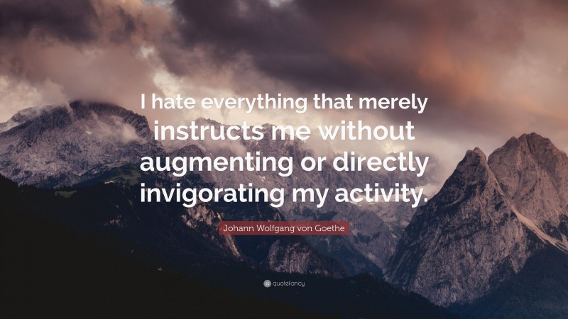 Johann Wolfgang von Goethe Quote: “I hate everything that merely instructs me without augmenting or directly invigorating my activity.”