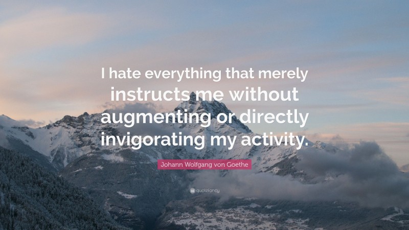 Johann Wolfgang von Goethe Quote: “I hate everything that merely instructs me without augmenting or directly invigorating my activity.”