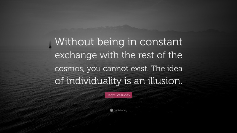 Jaggi Vasudev Quote: “Without being in constant exchange with the rest of the cosmos, you cannot exist. The idea of individuality is an illusion.”
