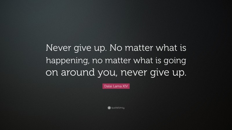 Dalai Lama XIV Quote: “Never give up. No matter what is happening, no ...